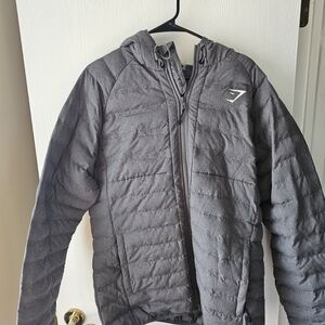 Gymshark Gray Puffer Jacket Quilted Insulation
